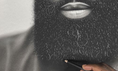 black and white hand drawing of a beard 