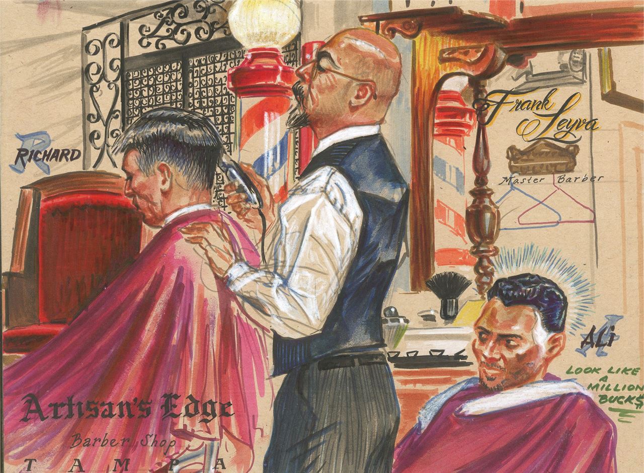 Portrait at the barber made with PITT artist pens