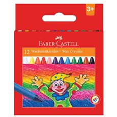Faber-Castell - Wax crayon round, 9 cm, cardboard wallet of 12