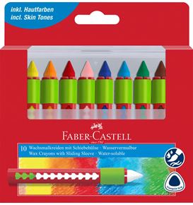 Faber-Castell - Wax crayon round with sliding cover, plastic box of 10