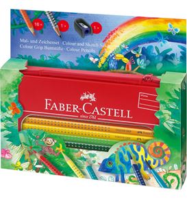 Faber-Castell - Colour Grip colouring set Jungle in a tin, 18 pieces