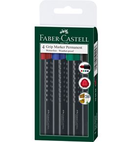 Faber-Castell - Grip Marker Permanent, round tip, wallet of 4