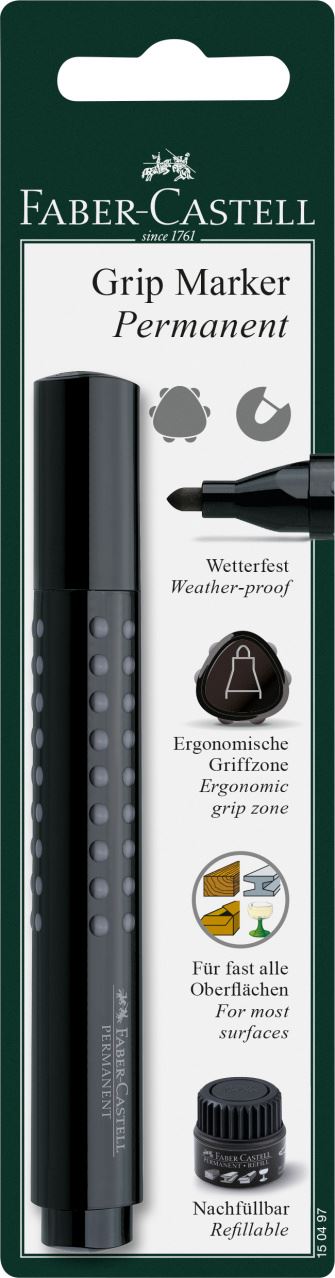 Faber-Castell - Grip Marker Permanent, round tip, blister card of 1, black