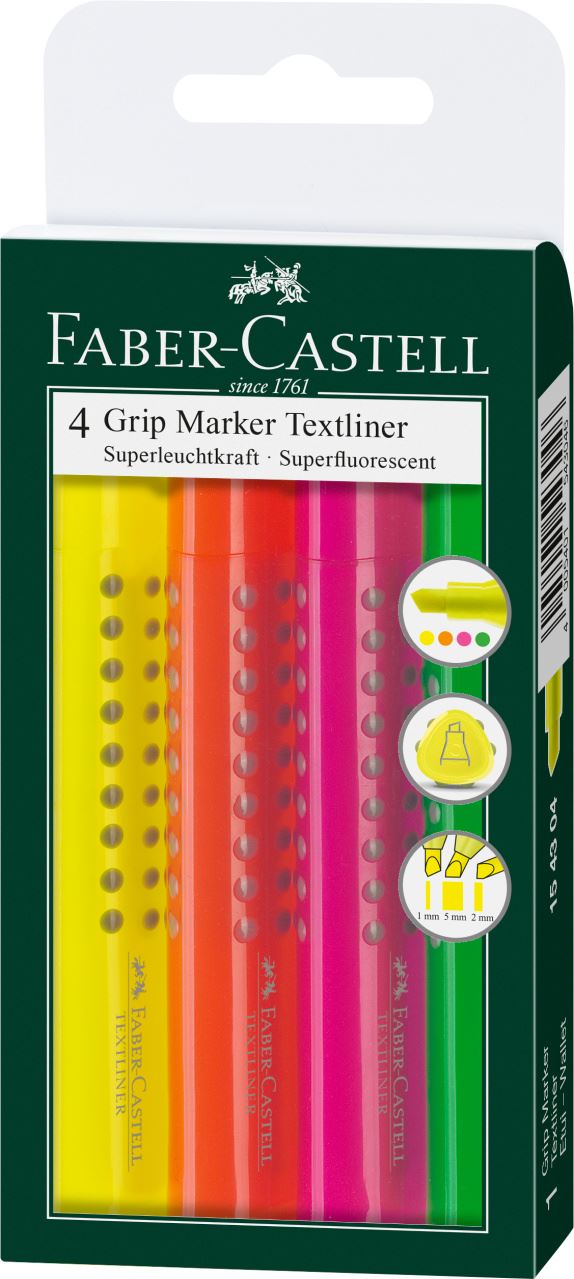 Faber-Castell - Grip Marker Textliner, wallet of 4