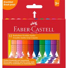 Faber-Castell - Jumbo Grip crayon erasable triangular, wallet of 12