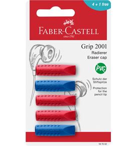 Faber-Castell - Grip 2001 eraser cap eraser, set of 5, red, blue, sorted