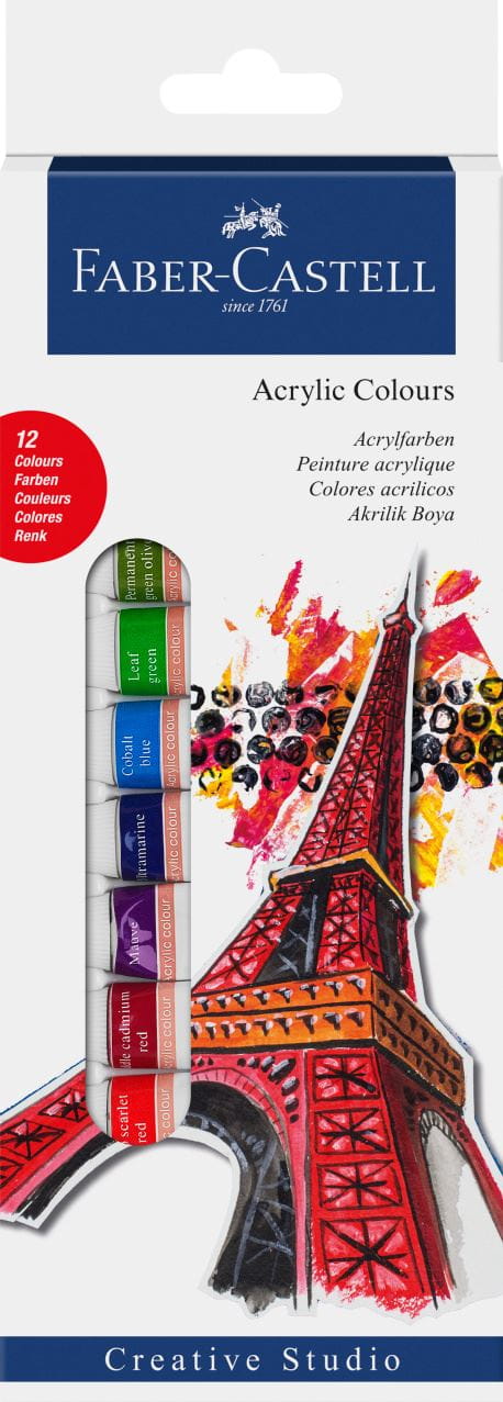 Faber-Castell - Starter set Acrylic colours, wallet of 12, 12x 12 ml tube