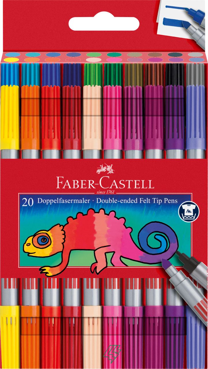 Faber-Castell - Double-ended felt tip pen, plastic wallet of 20